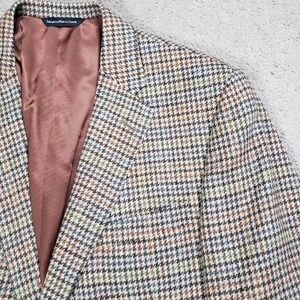 Samuelsohn Blazer 44L Plaid Houndstooth Wool Sport Coat Jacket